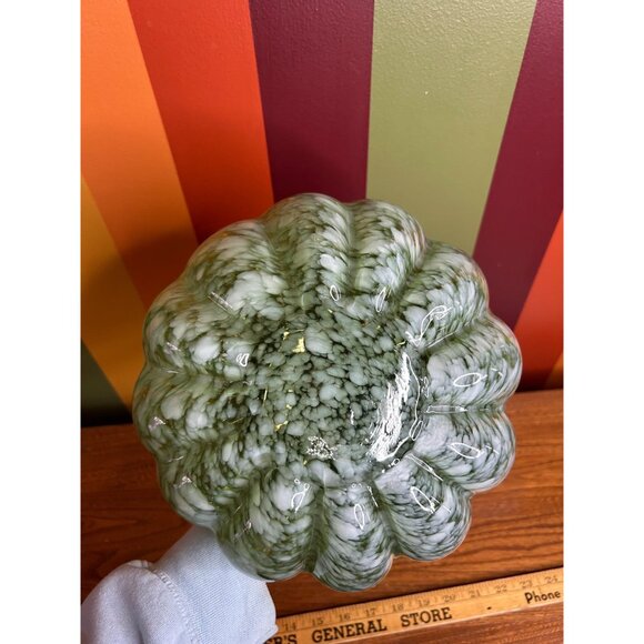 Hand blown art glass green swirl stem pumpkin fall autumn Halloween decoration - Picture 5 of 6